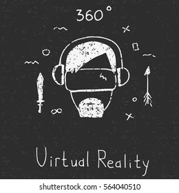Virtual reality headset. Gaming cyber technologies. VR technology glasses hand drawn style icon. Textured
