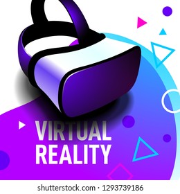 Virtual reality headset glasses realistic. Stereoscopic 3d VR optical technology.  