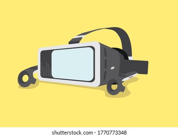 Virtual-Reality-Headset-Brille realistisches Flachsymbol. Stereoskopische 3D-VR-optische Technologie. Sehr süchtiges Gadget. Moderne Vektorgrafik.