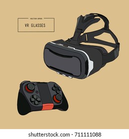 Virtual reality headset glasses realistic for gamer , hand draw sketch vector.