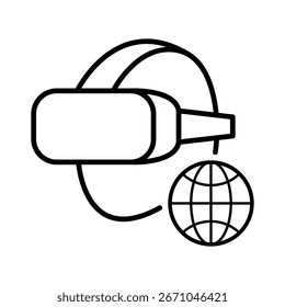 Fone de ouvido de realidade virtual com símbolo globular representando o metaverso e o mundo digital