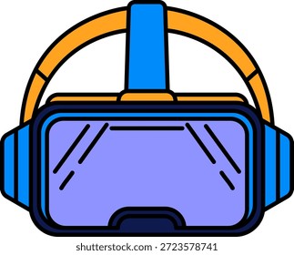 Ícone de headset de realidade virtual com destaques azuis e laranja