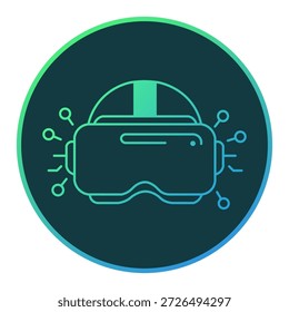 Ícone de headset de realidade virtual com conexões digitais e fundo gradiente