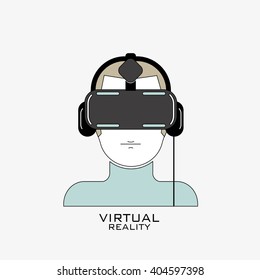 Virtual reality headset icon, flat , line design, vector