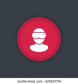virtual reality headset icon, man in virtual reality glasses vector pictogram, vector illustration