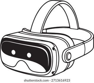 Virtual Reality Headset Icon – Minimalist Black and White Line Art for Tech, Gaming, and Immersive Experience Themes