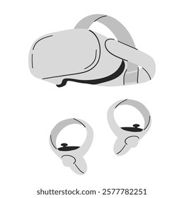 Virtual reality headset icon set, monochrome style. VR headset for immersive virtual reality simulator. Technology glasses, modern gadgets, eyewear, headgear for digital entertainment.Vector illustrat