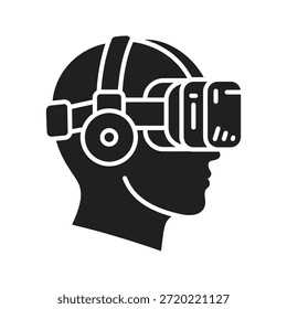 Vector sólido del glifo del símbolo del icono de los auriculares de la realidad virtual para el perfil del jugador del vr y el usuario montado principal del entretenimiento digital de la exhibición