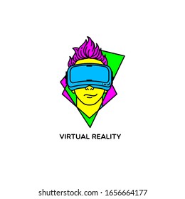 Virtual reality headset icon. Vector line art logo illustration. Isolated on white.