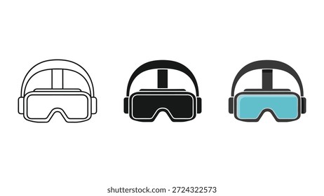 Ícones de headset de realidade virtual em cores e estilos diferentes