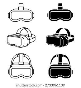 Virtual Reality Headset Icons Set in Outline and Solid Style