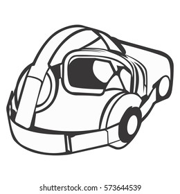 Virtual reality headset icons, vr with a smartphone black and white