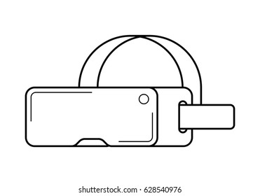 Virtual reality headset line art, simple gadget icon for web application, outline vector pictogram isolated on a white background, modern digital device for games, simulators and trainers
