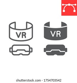 Virtual reality headset line and glyph icon, video games and vr glasses, vr gaming sign vector graphics, editable stroke linear icon, eps 10