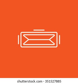 Virtual reality headset line icon for web, mobile and infographics. Vector white icon isolated on red background.
