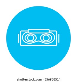 Virtual reality headset line icon for web, mobile and infographics. Vector white icon on the light blue circle isolated on white background.