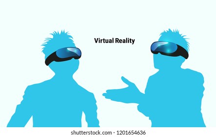Virtual reality headset man. Head mount display. Vector illustration blue image