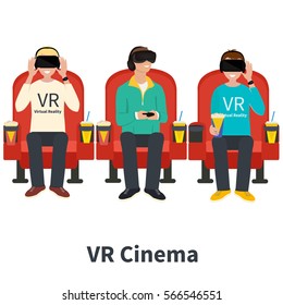 virtual reality headset. Men sitting in armchairs and watching a movie using vr headset. 