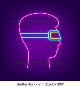 Virtual reality headset neon icon. VR glasses, Cyberspace. Virtual augmented reality. Vector stock illustration.