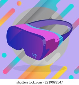 Afiche de neón con auriculares de realidad virtual. Casco VR. Plantilla de banner de tecnología Metaverse.