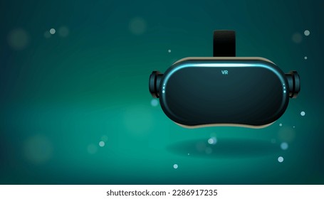 Virtual reality headset on blue and green Metaverse background, vector illustration