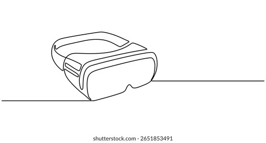 Virtual reality headset - one continuous line design style illustration isolated on white background, One continuous line drawing of  glasses of virtual reality. Virtual game concept. Single line draw