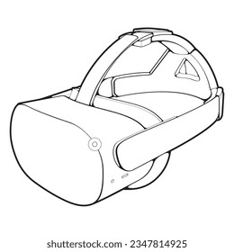Virtual reality headset outline drawing vector, Virtual reality headset drawn in a sketch style, black line Virtual reality headset trainers template outline, vector Illustration.