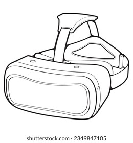 Virtual reality headset outline drawing vector, Virtual reality headset drawn in a sketch style, black line Virtual reality headset trainers template outline, vector Illustration.