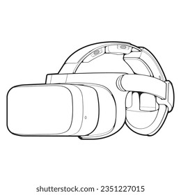 Virtual reality headset outline drawing vector, Virtual reality headset drawn in a sketch style, black line Virtual reality headset trainers template outline, vector Illustration.