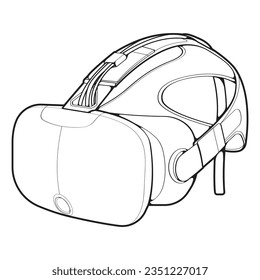 Virtual reality headset outline drawing vector, Virtual reality headset drawn in a sketch style, black line Virtual reality headset trainers template outline, vector Illustration.