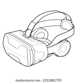 Virtual reality headset outline drawing vector, Virtual reality headset drawn in a sketch style, black line Virtual reality headset trainers template outline, vector Illustration.