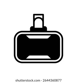 Virtual reality headset. Outlined stroke vector icon with black-filled details.