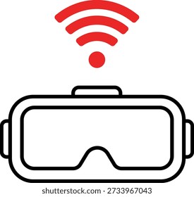 Virtual reality headset with red wifi signal above VR headset wireless connection