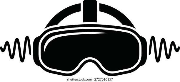 Virtual Reality Headset Silhouette with Brain Waves, AI Technology Concept Vector Icon