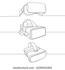 Dibujo de auriculares de realidad virtual dibujado, línea negra. Conjunto de vectores de ilustración de gafas VR