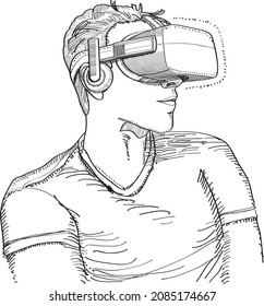 Virtual Reality headset - sketchy hand-drawn vector illustration.