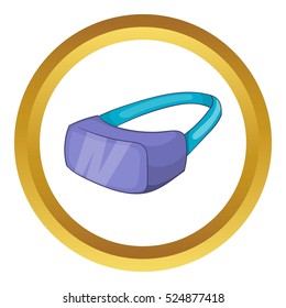 Virtual reality headset vector icon in golden circle, cartoon style isolated on white background