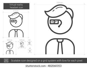 Virtual reality headset vector line icon isolated on white background. Virtual reality headset line icon for infographic, website or app. Scalable icon designed on a grid system. Virtual reality headset vector line icon isolated on white background. Virtual reality headset line icon for infographic, website or app. Scalable icon designed on a grid system.
