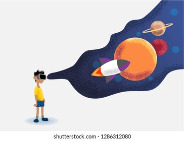 virtual reality headset : VR flat design illustration with space concept 