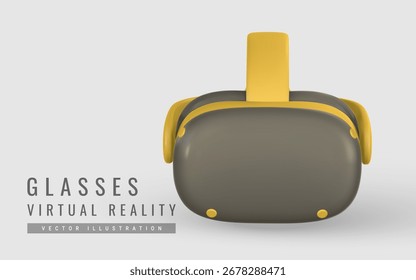 Auriculares de realidad virtual con correa amarilla y aspecto futurista, ideales para juegos, Tecnología y conceptos de innovación. Ilustración vectorial de alta calidad.