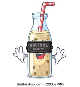 Virtual reality healthy banana smoothie in cartoon glass