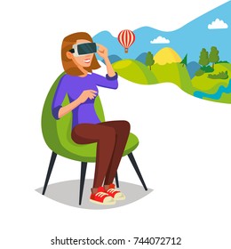 Virtual Reality Helmet, Glasses Vector. Innovation Play Device Glasses. Virtual Travel. 
 Digital Entertainment Concept. Flat Cartoon Illustration