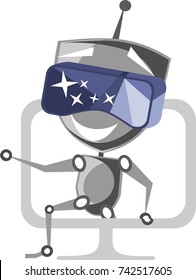 Virtual reality helmet or goggles
A robot with a virtual reality helmet is in another universe