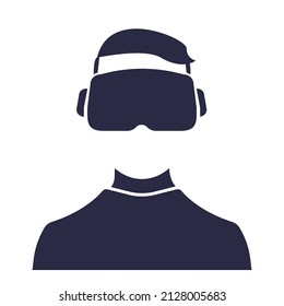 Virtual reality helmet and head. Watching VR metaverse in glasses icon. Unisex icon of human with VR head set.