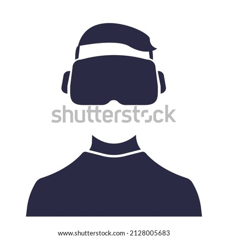 Virtual reality helmet and head. Watching VR metaverse in glasses icon. Unisex icon of human with VR head set.