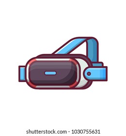 Virtual reality helmet icon. Vr glasses headset system for video gaming, 3d movies and pictures. Augmented reality modern technology head device in flat design.