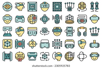 Virtual reality helmet icons set outline vector. Game vr. Virtual reality thin line color flat on white