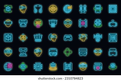 Virtual reality helmet icons set outline vector. Game vr. Virtual reality neon color on black