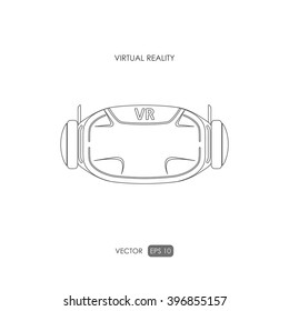 Virtual reality helmet on white background. Computer accessories for games. Outline drawing. Vector illustration