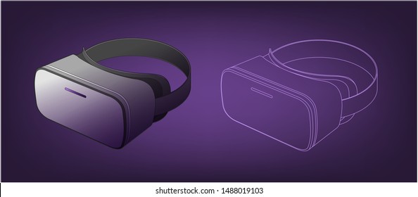 Virtual reality helmet, vr glasses vector illustration. flat virtual reality headset icon for computer, phone or smart phone.  VR headset. Monochrome and color illustration of vr glasses